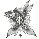 Im creating a forearm tattoo with a cross, a little fish, a girls name callie and my last name Kekua tattoo design idea