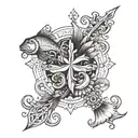 Im creating a forearm tattoo with a cross, a little fish, a girls name callie and my last name Kekua tattoo design idea