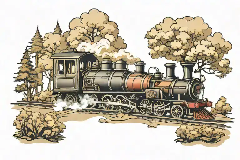 steam train in foggy forest  tattoo design idea