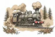 steam train in foggy forest  tattoo design idea