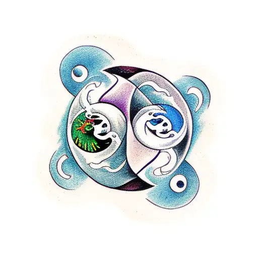 Ying yang with earth and nature elements tattoo design idea