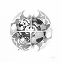 Ying yang with elements of earth and nature tattoo design idea
