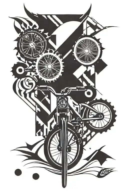  creates a symmetrical rectangular tattoo measuring 20 centimeters long with a bicycle and a pair of glasses tattoo design idea