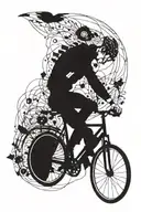  creates a symmetrical rectangular tattoo measuring 20 centimeters long with a bicycle and a pair of glasses tattoo design idea