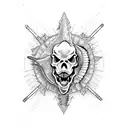 A dinosaur skeleton playing a punk rock guitar tattoo design idea