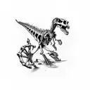 A dinosaur skeleton playing a punk rock guitar tattoo design idea