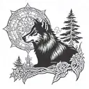 wolf and cross tattoo design idea