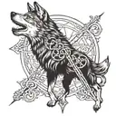 wolf and cross tattoo design idea