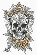 skull with azaleas for eyes and crossed missiles behind it tattoo design idea