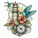 garden lighthouse fishing humming bird tattoo design idea