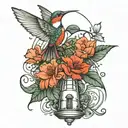 garden lighthouse fishing humming bird tattoo design idea