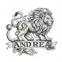 lion with name andrea tattoo design idea