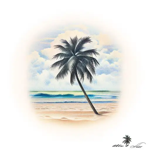 Beach sunset with palm tree tattoo design idea