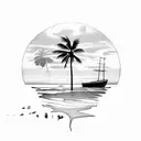 Beach sunset with palm tree tattoo design idea
