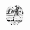 Beach sunset with palm tree tattoo design idea