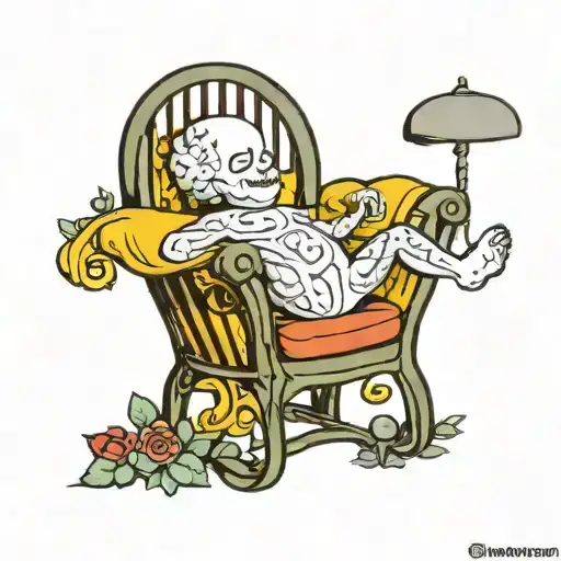 fetus in garden chair tattoo design idea