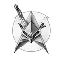 Triangular, seta, espada, cavaleiro templário tattoo design idea