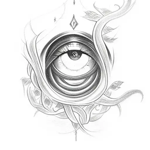 A captivating sketch-style tattoo showcasing the Eye of Sauron from The Lord of the Rings intertwined with elegant vines and flowers. tattoo design idea