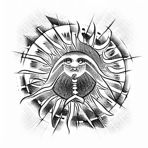 rod of asclepius in front of sun tattoo design idea