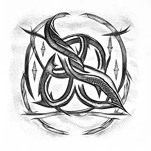 rod of asclepius in front of rising sun tattoo design idea