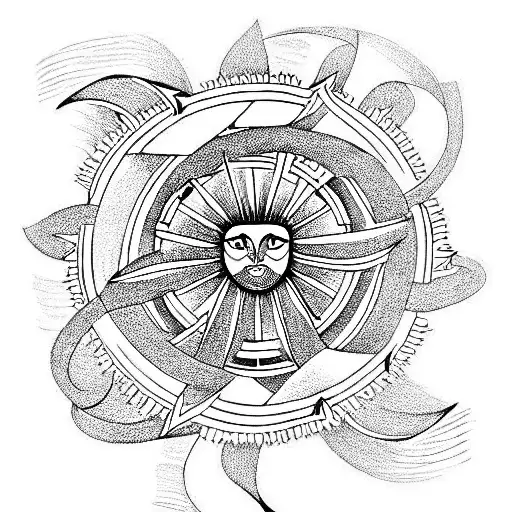 rod of asclepius in front of sun tattoo design idea