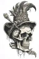 Skull with headdress disintegrating skeleton hand reaching tattoo design idea