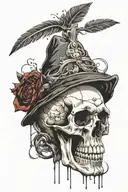 Skull with headdress disintegrating skeleton hand reaching tattoo design idea