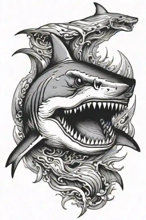 Shark showing jaws wide open tattoo design idea
