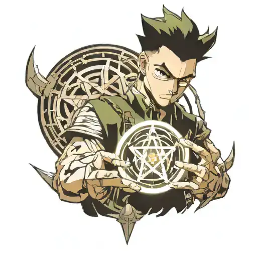 Gon Freecs with transmutation circle from fullmetal alchmist behind him  tattoo design idea