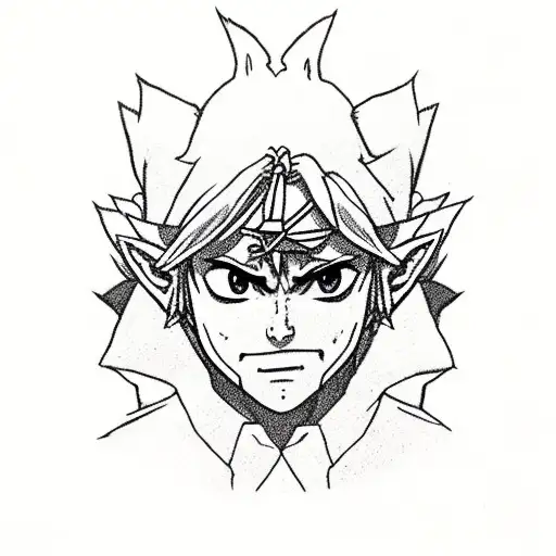link from Zelda in front of great deku tree tattoo design idea