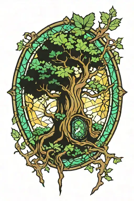 great deku tree stained glass window tattoo design idea