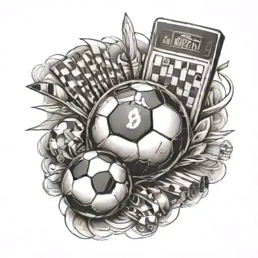 football, darts, pool 8 ball tattoo design idea
