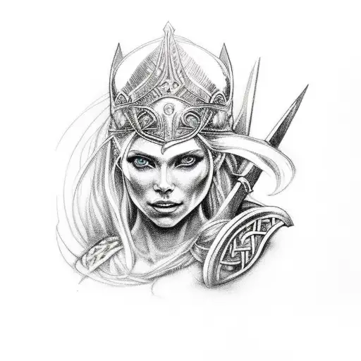 viking goddess Freya bust tattoo design idea