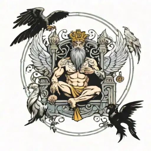 gates of olympus sitting with Zeus tattoo design idea