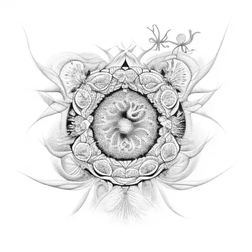 A dotwork design of a microscope with botanical elements, representing the fusion of biology and nature tattoo design idea