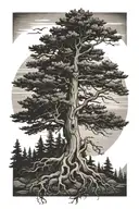 pine tree with roots around the state of Maine to symbolize new beginning, stregnth and finding my path   tattoo design idea