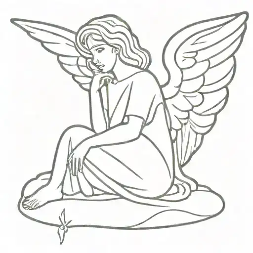 one line guardian angel tattoo design idea