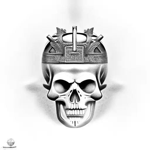 greek statue with a gold skull tattoo design idea