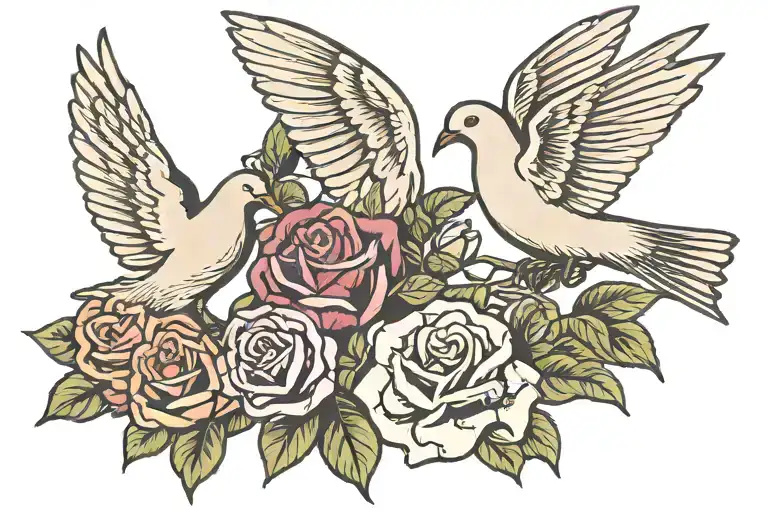 2 Dove and rose   tattoo design idea