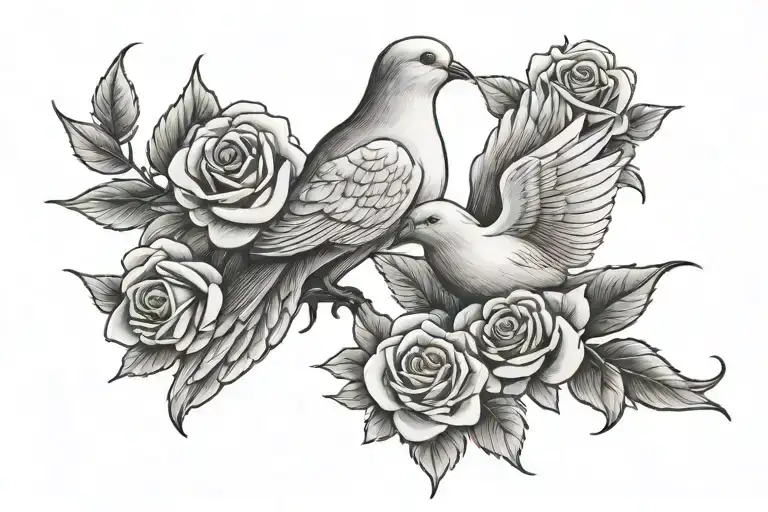 2 Dove and rose   tattoo design idea