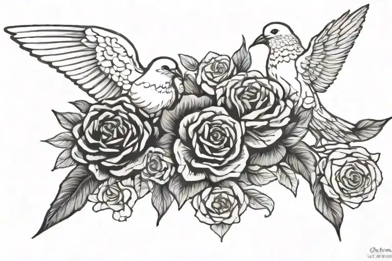 2 Dove and rose   tattoo design idea