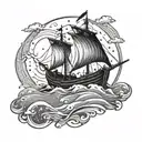 A powerful Viking longship sailing under a starry night sky tattoo design idea