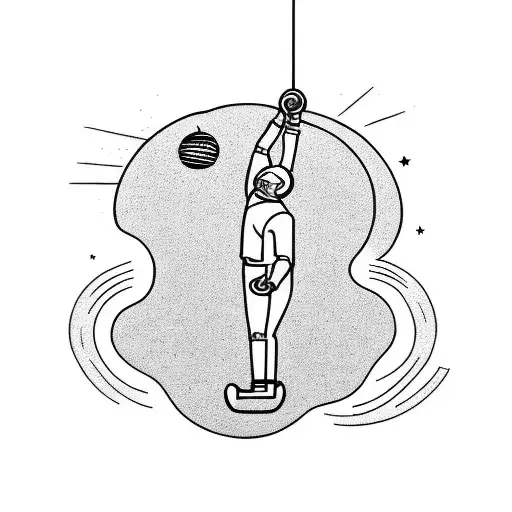 man reaching for the moon with earth as a ball and chain around his ankle tattoo design idea