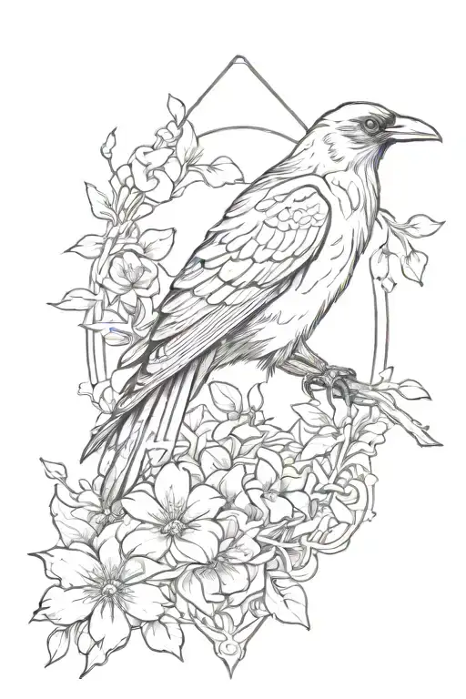 tarot card, raven, and bleeding heart flowers  tattoo design idea