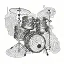 Drum set intertwined with circuit board patterns and audio mixer tattoo design idea