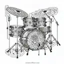 Drum set intertwined with circuit board patterns and audio mixer tattoo design idea