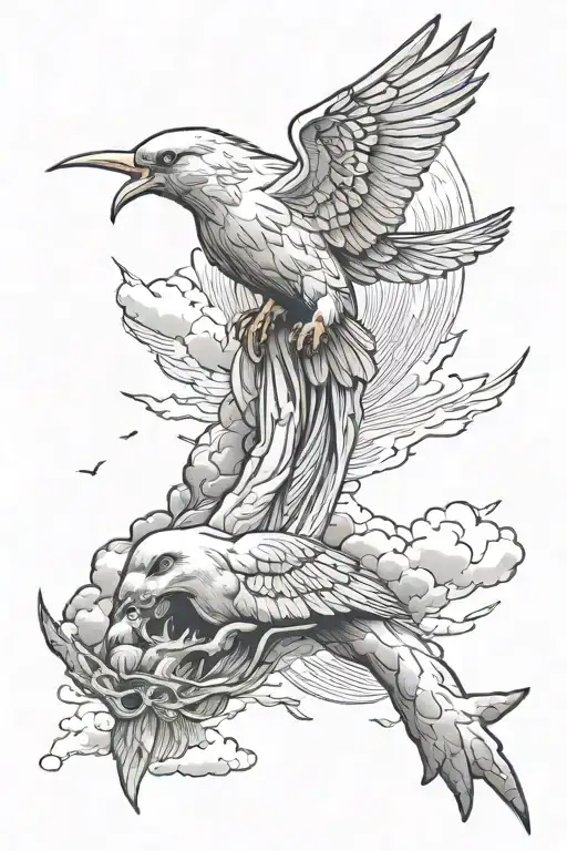 tornado surrounded by dove flying tattoo design idea