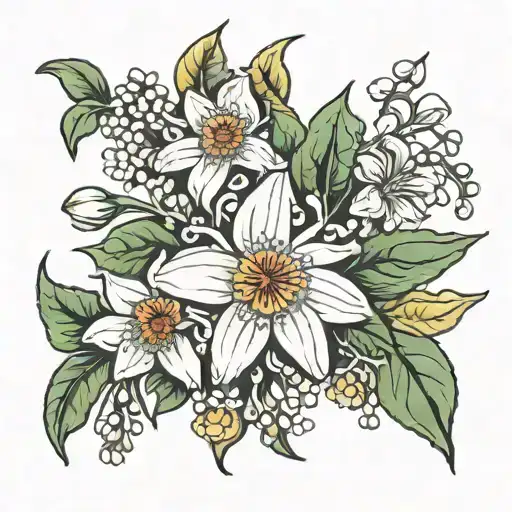 daisy Lilly snowdrops sweetpea chrysanthemum  tattoo design idea