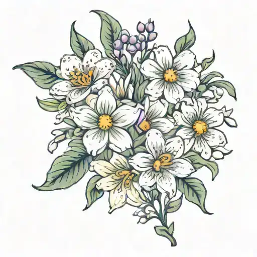 daisy sweetpea snowdrop peony Lilly  tattoo design idea