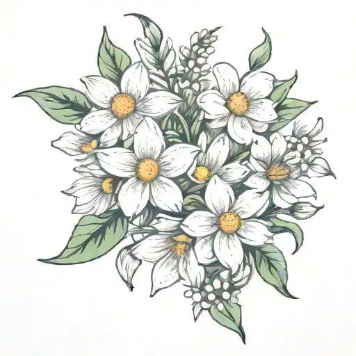 daisy sweetpea snowdrop peony Lilly  tattoo design idea